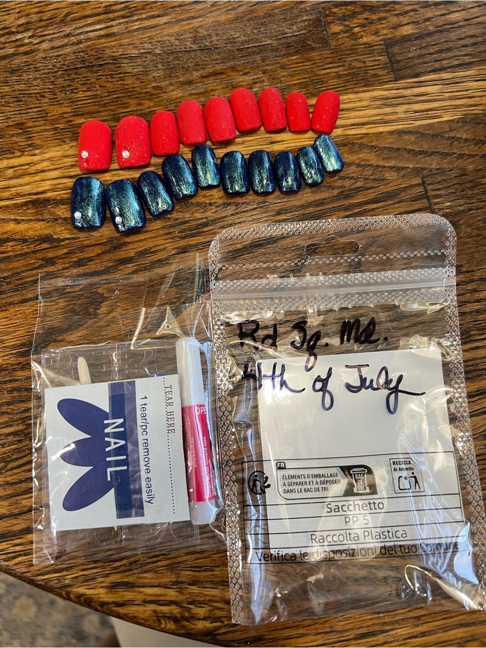 Red and Shimmer Blue Fourth of July  Press-On Nail Set